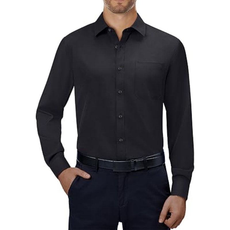 💪Mens Dress Shirts 4-Way Stretch Long Sleeve Collared Casual Solid Wedding Dating Button Down Shirt