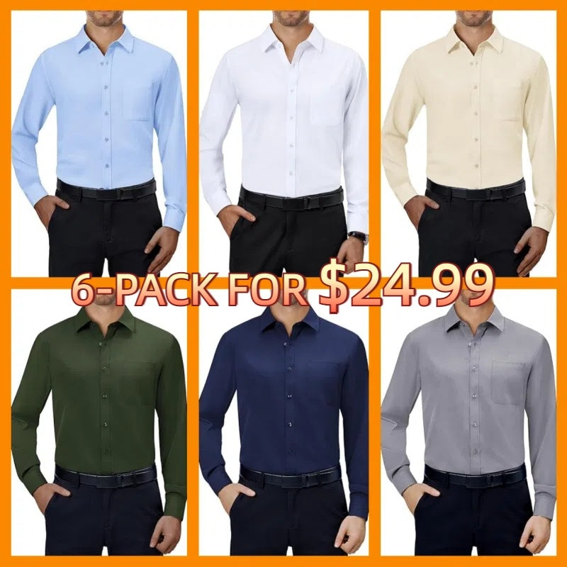 💪Mens Dress Shirts 4-Way Stretch Long Sleeve Collared Casual Solid Wedding Dating Button Down Shirt