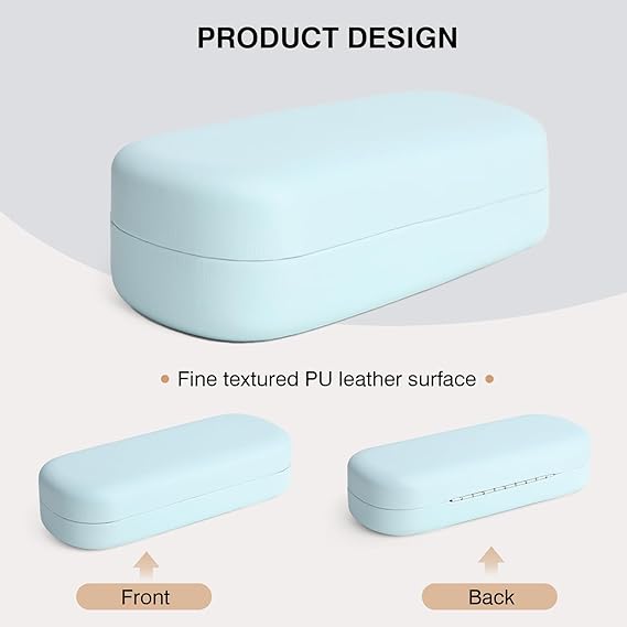 Minimalist Blue Hard Shell Glasses Case – Protective Eyewear Box with Cleaning Cloth (6.4x2.6x1.5 Inches)
