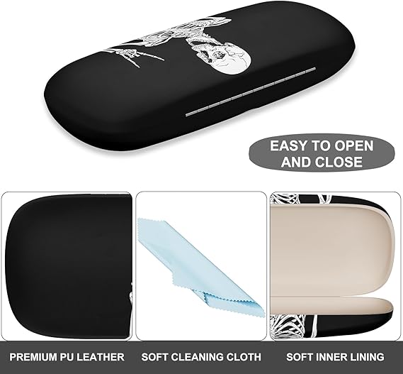 Hard Shell Glasses Case with Skeleton Design – Black Metal Eyewear Storage Box with Soft Lining, Magnetic Closure, Fits Reading Glasses & Sunglasses