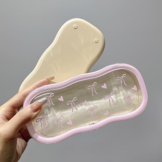 Cute Bowknot Transparent Glasses Case – Pink Edge Hard Shell Eyewear Box for Women, Stylish and Portable