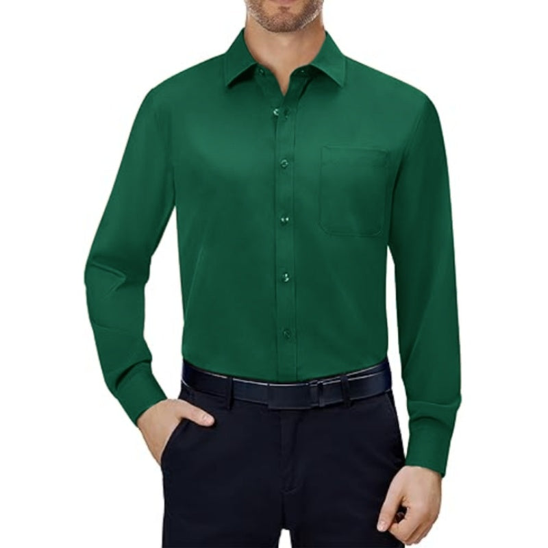💪Mens Dress Shirts 4-Way Stretch Long Sleeve Collared Casual Solid Wedding Dating Button Down Shirt