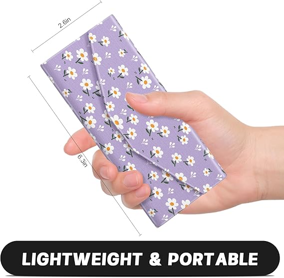 Purple Daisy Foldable Triangle Glasses Case – Magnetic Closure PU Leather Hard Shell Eyewear Box, Cute Portable Protective Case for Sunglasses or Eyeglasses