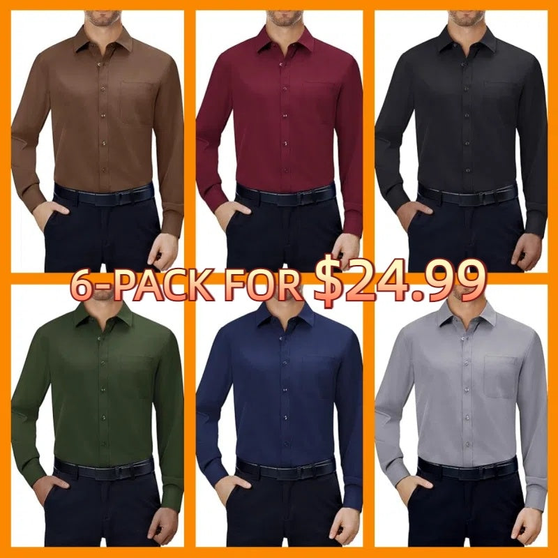 💪Mens Dress Shirts 4-Way Stretch Long Sleeve Collared Casual Solid Wedding Dating Button Down Shirt