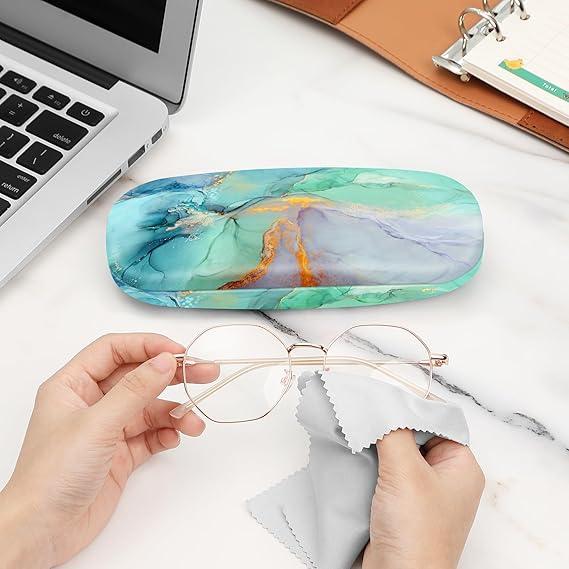 Elegant Marble Hard Shell Glasses Case – Metal Eyewear Storage Box with Soft Velvet Lining | Travel-Friendly Protective Case for Sunglasses, Reading Glasses, and Kids Eyewear