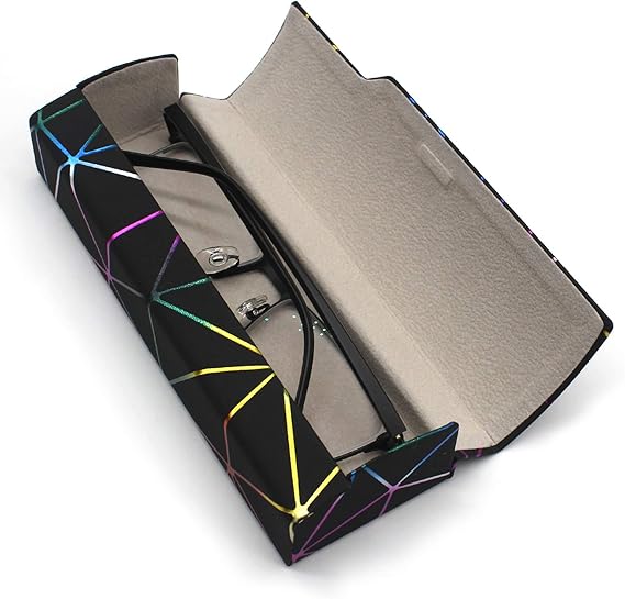 Stylish Geometric Pattern Glasses Case – Rainbow Color Magnetic Hard Shell Eyewear Holder, Portable Folding Sunglasses Storage Box for Men & Women, Durable and Scratch Resistant