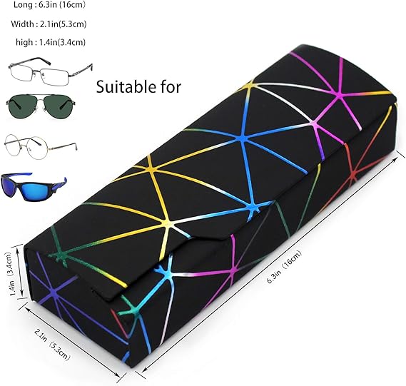 Stylish Geometric Pattern Glasses Case – Rainbow Color Magnetic Hard Shell Eyewear Holder, Portable Folding Sunglasses Storage Box for Men & Women, Durable and Scratch Resistant