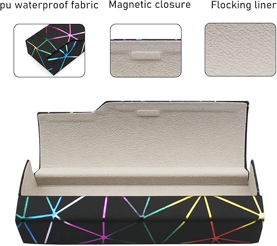 Stylish Geometric Pattern Glasses Case – Rainbow Color Magnetic Hard Shell Eyewear Holder, Portable Folding Sunglasses Storage Box for Men & Women, Durable and Scratch Resistant
