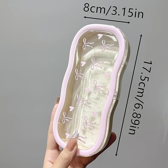 Cute Bowknot Transparent Glasses Case – Pink Edge Hard Shell Eyewear Box for Women, Stylish and Portable