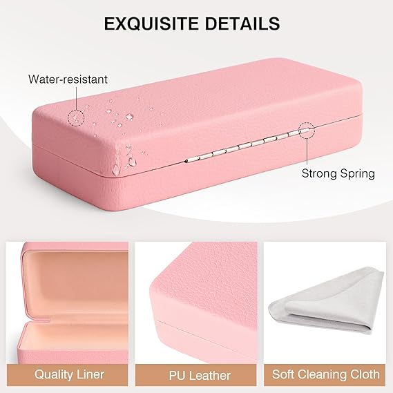 Square Pink Hard Shell Glasses Case – Large Capacity Eyewear Box with Soft Lining, Durable Protective Sunglasses Holder for Women