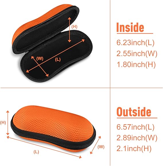 Durable Hard Shell Glasses Case – Orange Zipper Protective Eyewear Pouch for Sunglasses/Reading Glasses/Kids Glasses | Shockproof & Portable Travel Storage Box