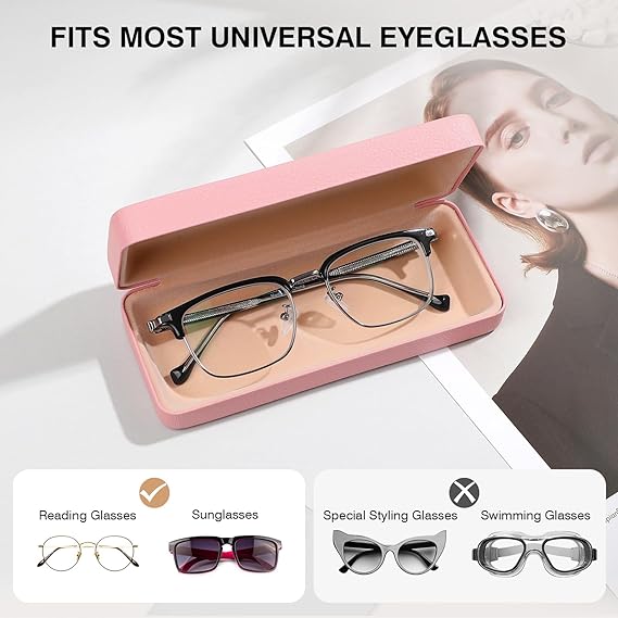 Square Pink Hard Shell Glasses Case – Large Capacity Eyewear Box with Soft Lining, Durable Protective Sunglasses Holder for Women