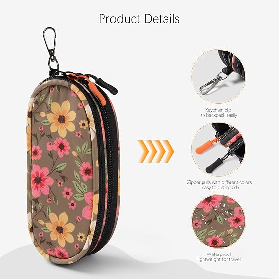 Double Zipper Floral Glasses Case – Portable Sunglasses Storage Pouch with Dual Compartments (7x3x2 inches)
