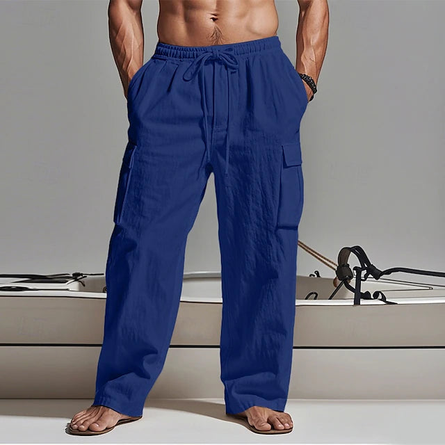 Men's Cargo Pants Trousers Summer Pants Beach Pants Gauze Pants Drawstring Elastic Waist Multi Pocket Plain Comfort Breathable Outdoor Daily Holiday Fashion Classic Style
