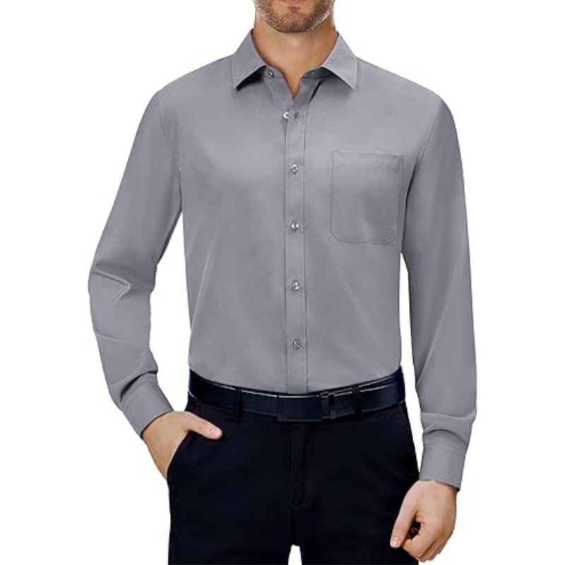 💪Mens Dress Shirts 4-Way Stretch Long Sleeve Collared Casual Solid Wedding Dating Button Down Shirt