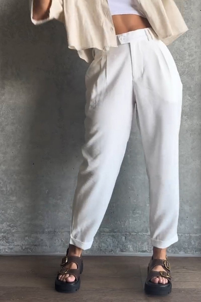 Women's Casual Solid Color Nine-point Suit Pants