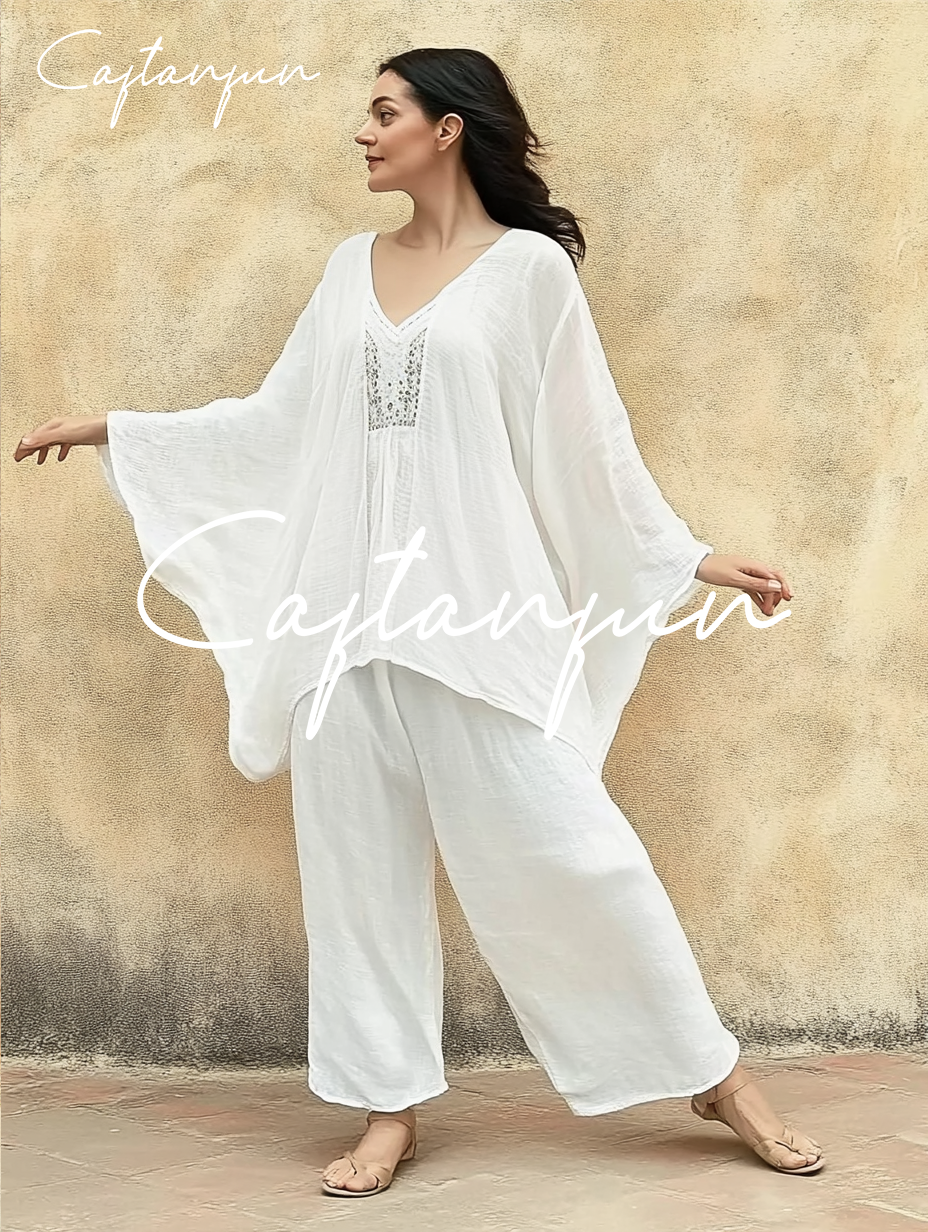 Women's cotton and linen soft loose and comfortable two-piece set
