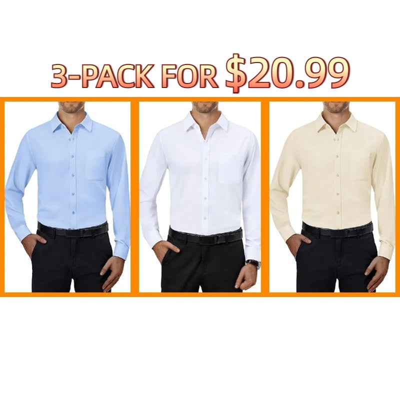 💪Mens Dress Shirts 4-Way Stretch Long Sleeve Collared Casual Solid Wedding Dating Button Down Shirt