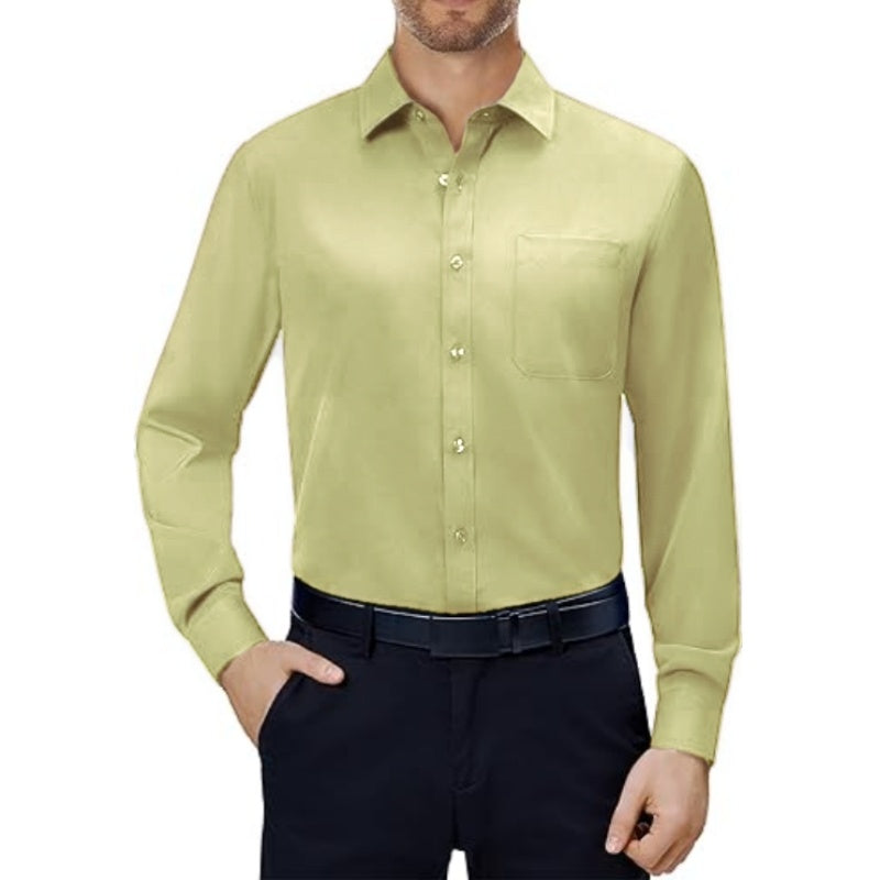💪Mens Dress Shirts 4-Way Stretch Long Sleeve Collared Casual Solid Wedding Dating Button Down Shirt