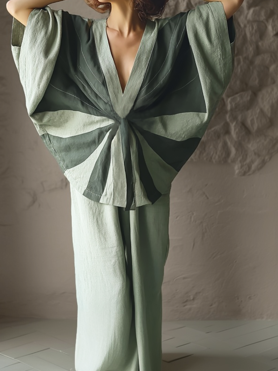 Kimono Bamboo Whisper Linen Tie-strap Top and trousers Two Piece Set