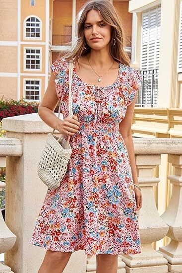 🔥2025 CRAZY DEAL🔥Summer Dresses for Women 2025 Boho Ruffle Sleeve Smocked Mini Dress