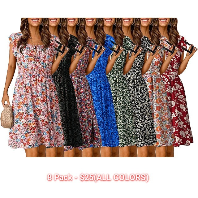 🔥2025 CRAZY DEAL🔥Summer Dresses for Women 2025 Boho Ruffle Sleeve Smocked Mini Dress