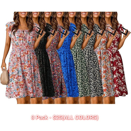 🔥2025 CRAZY DEAL🔥Summer Dresses for Women 2025 Boho Ruffle Sleeve Smocked Mini Dress