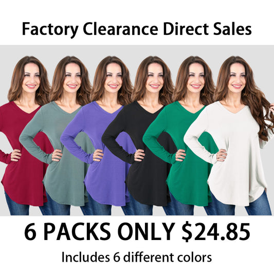 Long Sleeve V-Neck Round Hem Top (Multiple Colors)