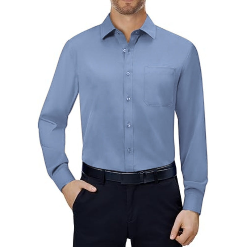 💪Mens Dress Shirts 4-Way Stretch Long Sleeve Collared Casual Solid Wedding Dating Button Down Shirt