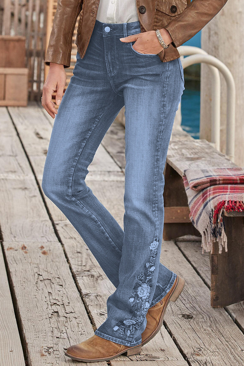 🔥LAST DAY 80% OFF🔥Mid-waist bootcut jeans with floral embroidery