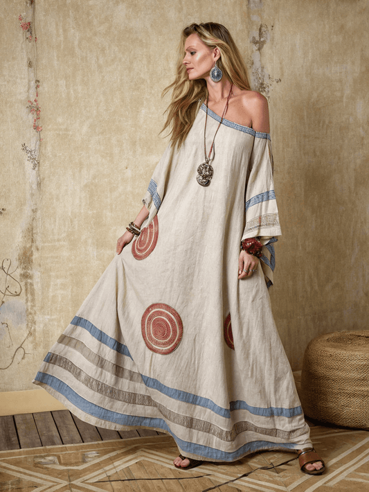 Women's cotton and linen one shoulder long skirt