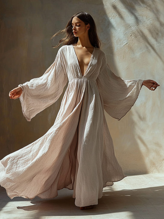 Women's Linen V-Neck Dress