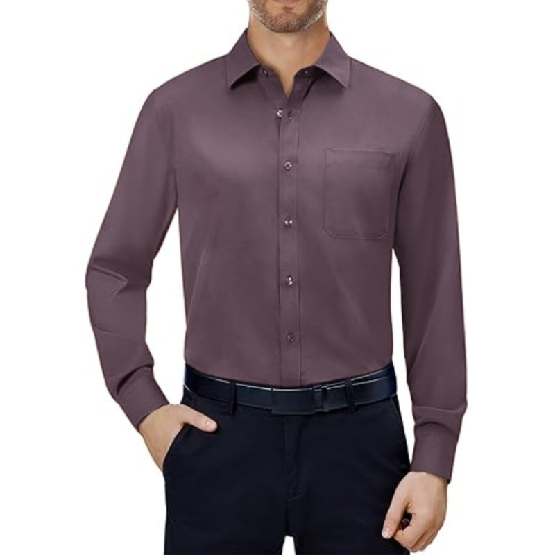💪Mens Dress Shirts 4-Way Stretch Long Sleeve Collared Casual Solid Wedding Dating Button Down Shirt