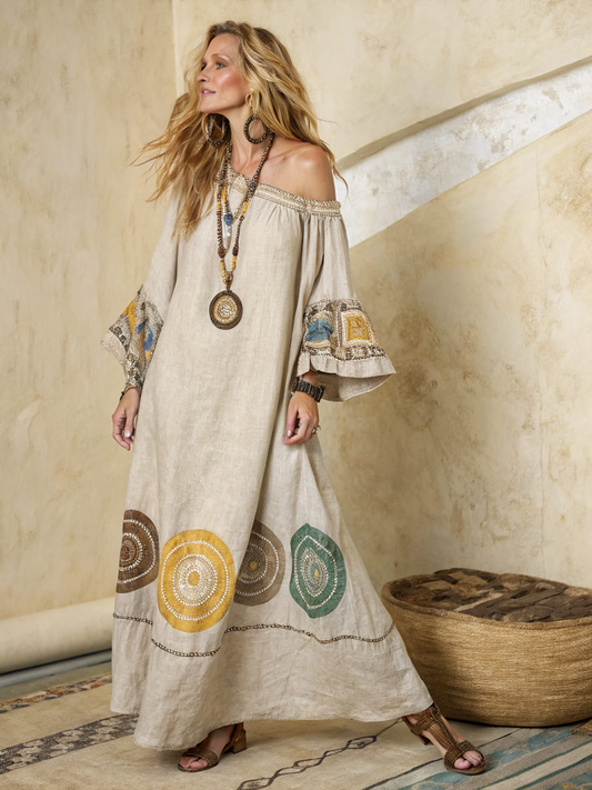 Women's cotton and linen one shoulder long skirt