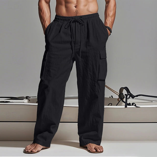 Men's Cargo Pants Trousers Summer Pants Beach Pants Gauze Pants Drawstring Elastic Waist Multi Pocket Plain Comfort Breathable Outdoor Daily Holiday Fashion Classic Style