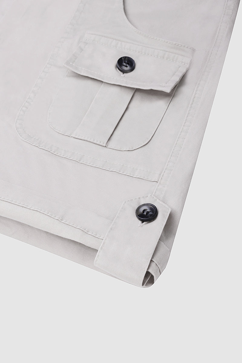 Flap Pocket Roll Tab Hem Mid Waist Shorts