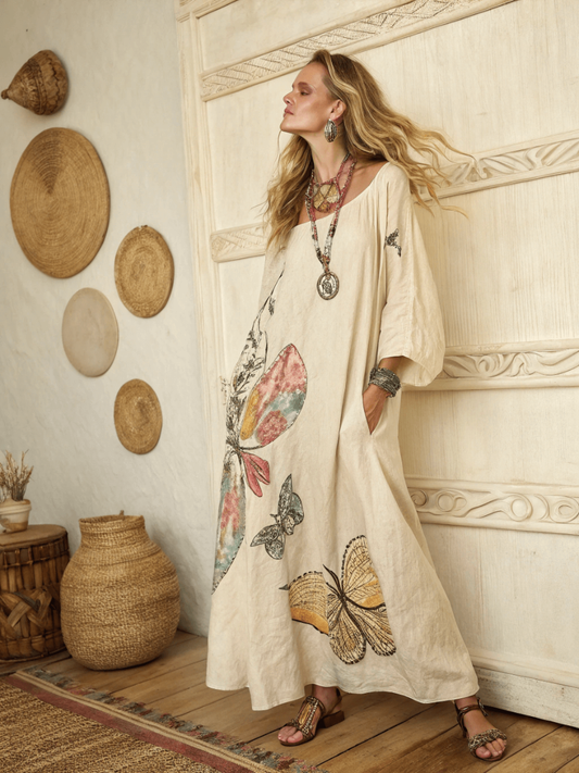 Women's cotton and linen one shoulder long skirt