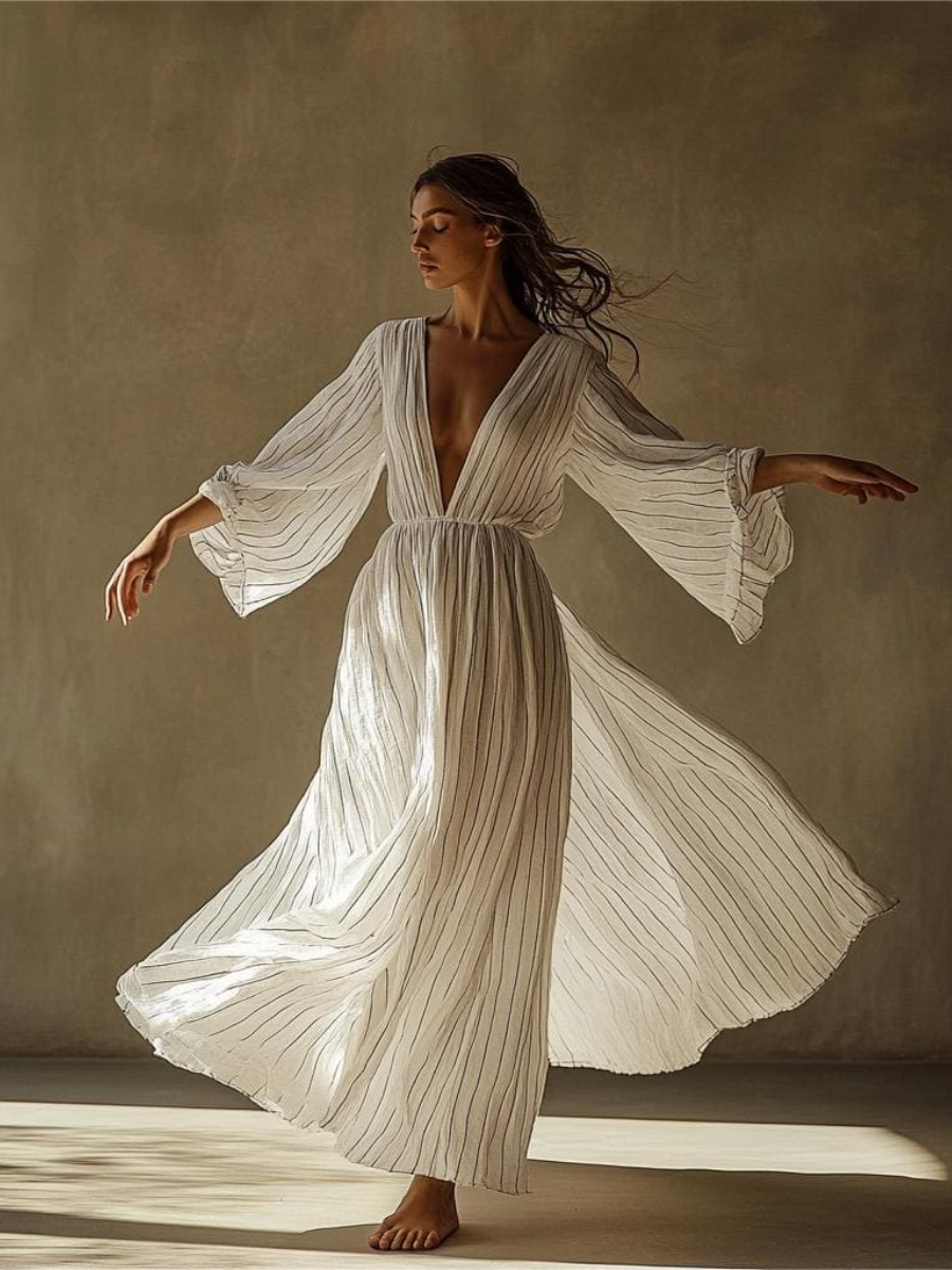 Women's Linen V-Neck Dress