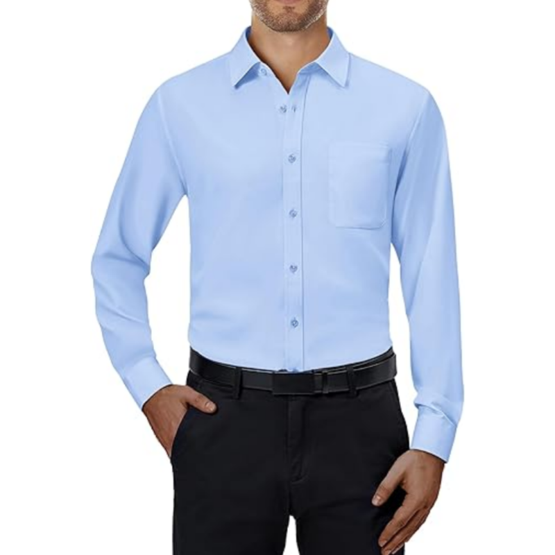 💪Mens Dress Shirts 4-Way Stretch Long Sleeve Collared Casual Solid Wedding Dating Button Down Shirt