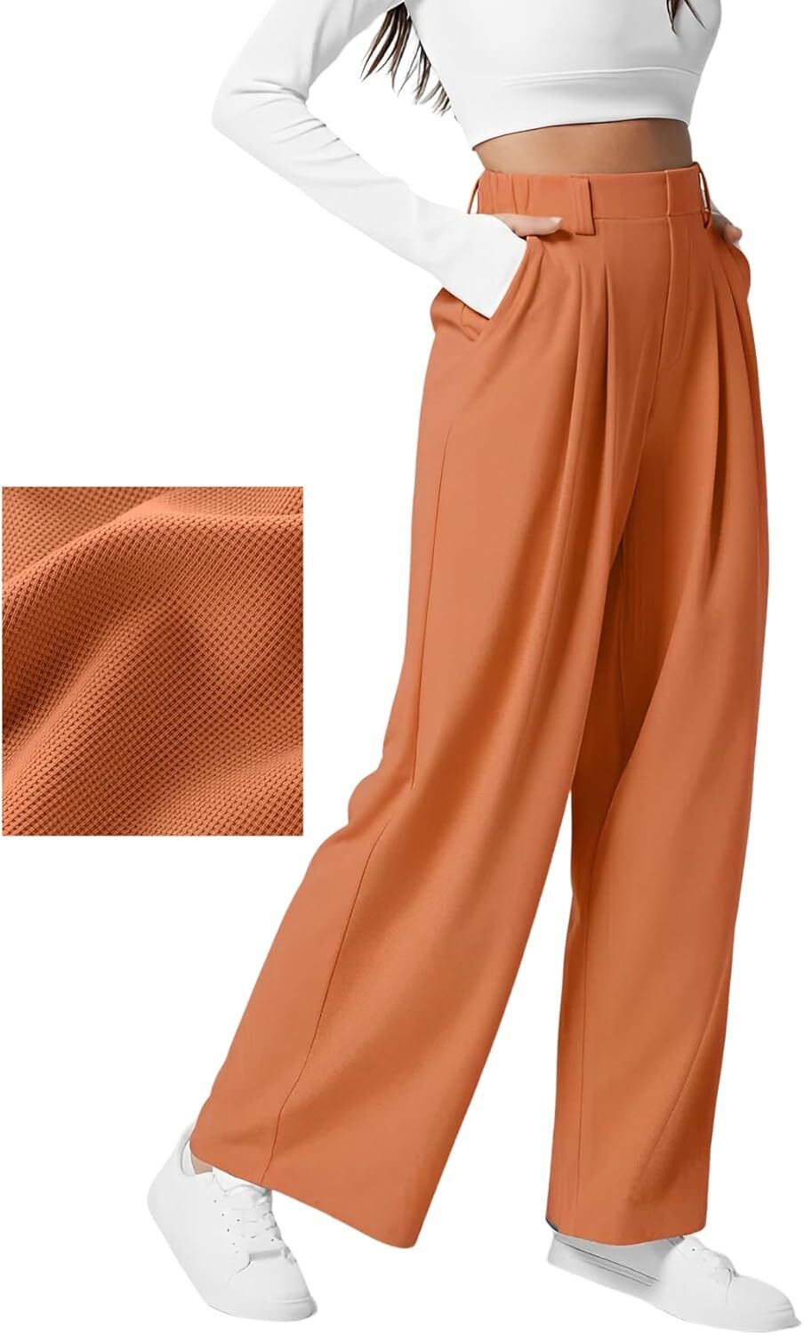 High Waisted Side Pocket Wide Leg Waffle Work Pants