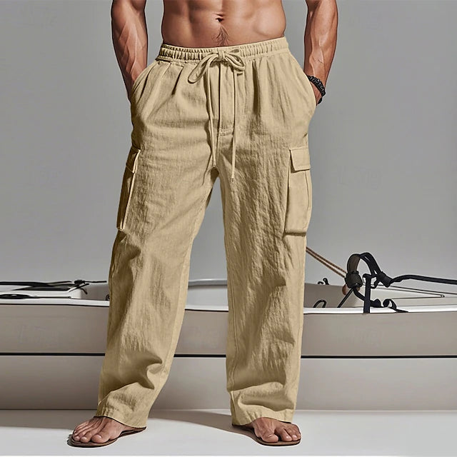 Men's Cargo Pants Trousers Summer Pants Beach Pants Gauze Pants Drawstring Elastic Waist Multi Pocket Plain Comfort Breathable Outdoor Daily Holiday Fashion Classic Style