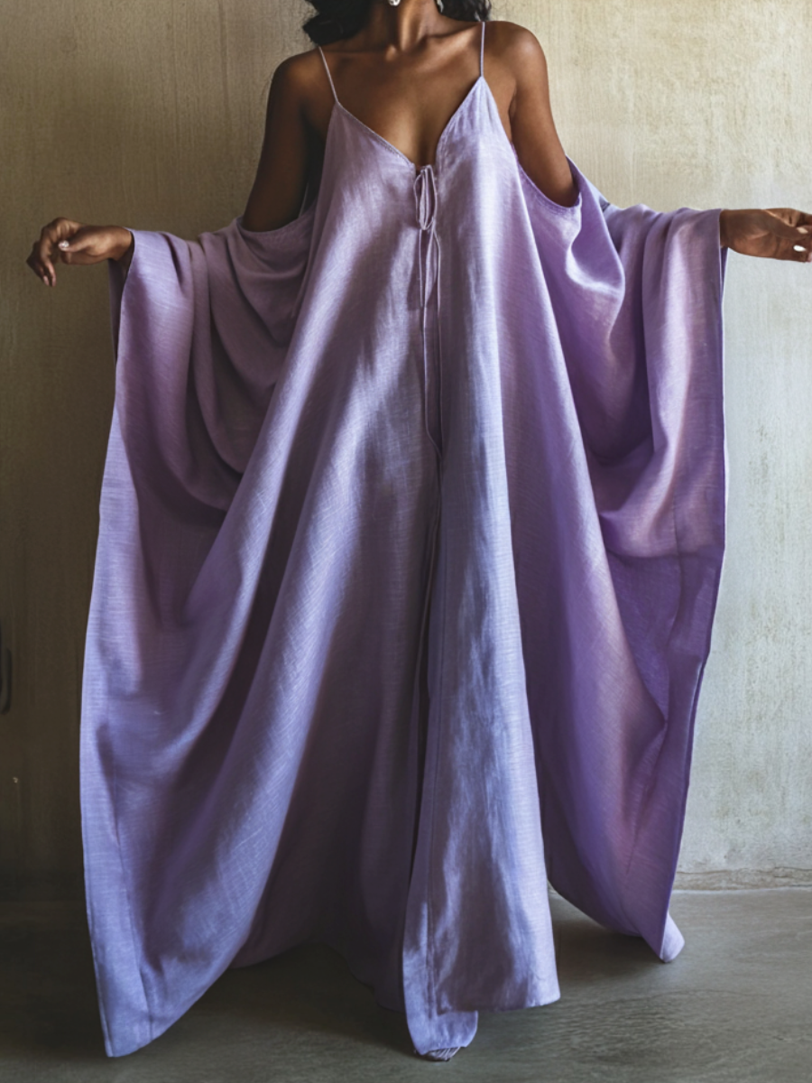 Lavender Linen V-neck Long Kaftan