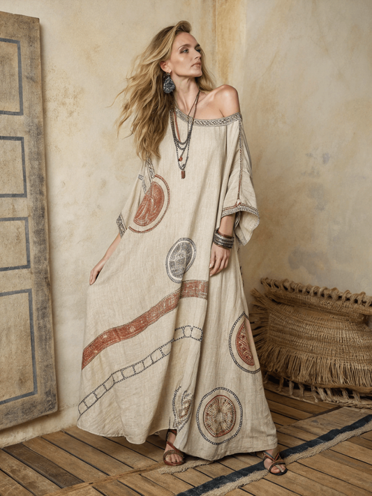 Women's cotton and linen one shoulder long skirt