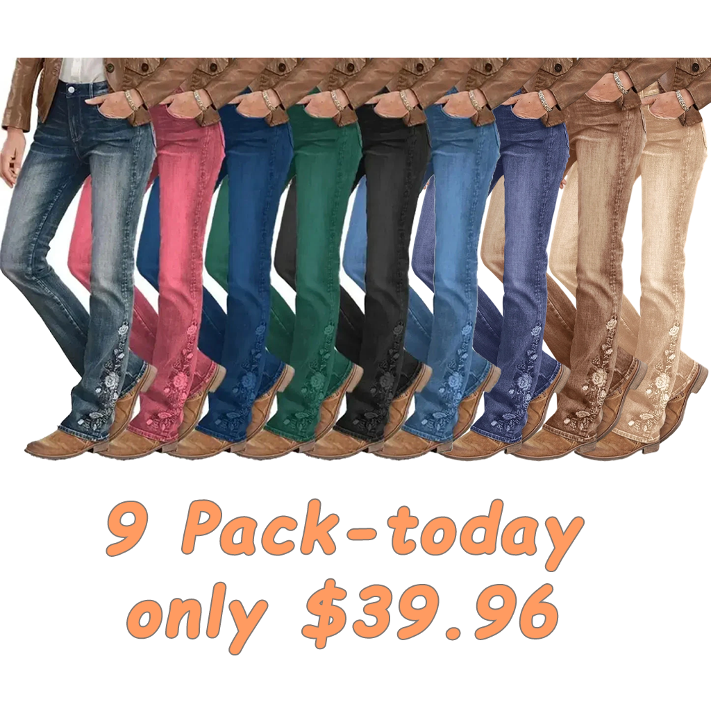 🔥LAST DAY 80% OFF🔥Mid-waist bootcut jeans with floral embroidery
