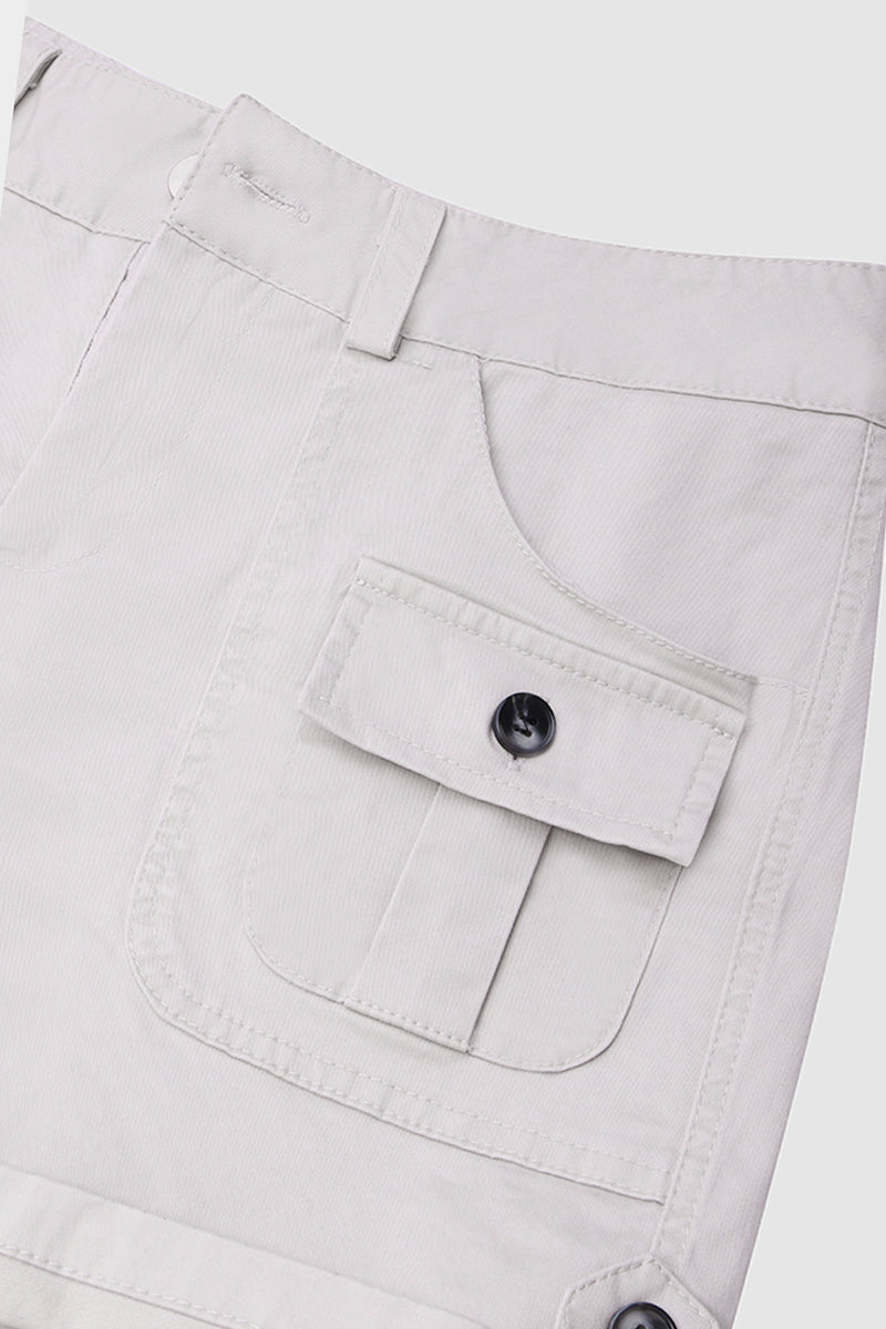 Flap Pocket Roll Tab Hem Mid Waist Shorts