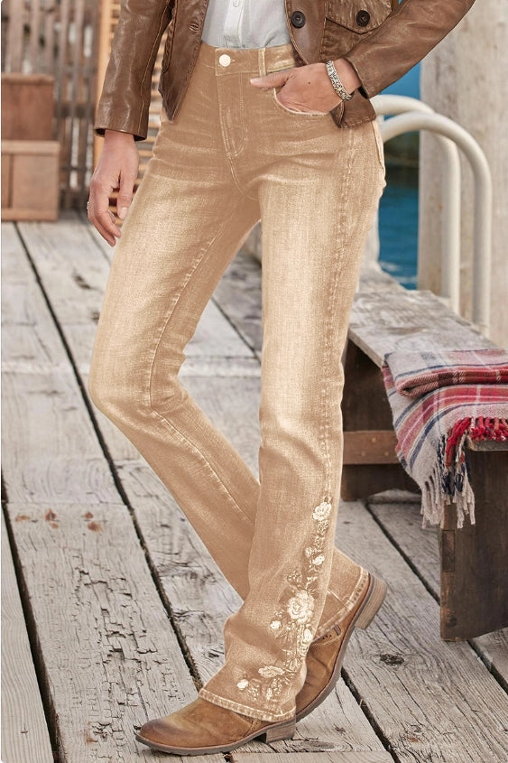🔥LAST DAY 80% OFF🔥Mid-waist bootcut jeans with floral embroidery