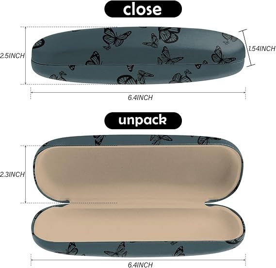 Butterfly Pattern Hard Shell Glasses Case – Magnetic Closure Eyewear Box with Soft Lining, Compact & Protective for Reading Glasses, Sunglasses, Eyeglasses