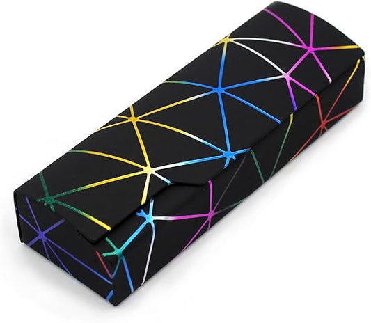 Stylish Geometric Pattern Glasses Case – Rainbow Color Magnetic Hard Shell Eyewear Holder, Portable Folding Sunglasses Storage Box for Men & Women, Durable and Scratch Resistant
