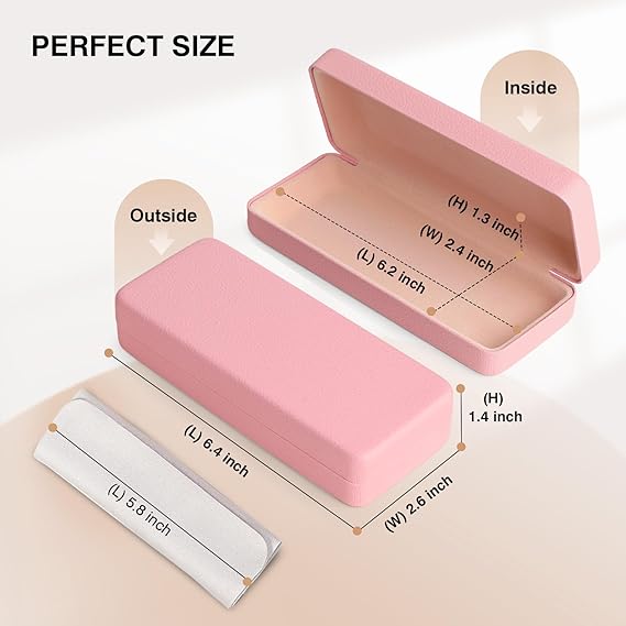 Square Pink Hard Shell Glasses Case – Large Capacity Eyewear Box with Soft Lining, Durable Protective Sunglasses Holder for Women