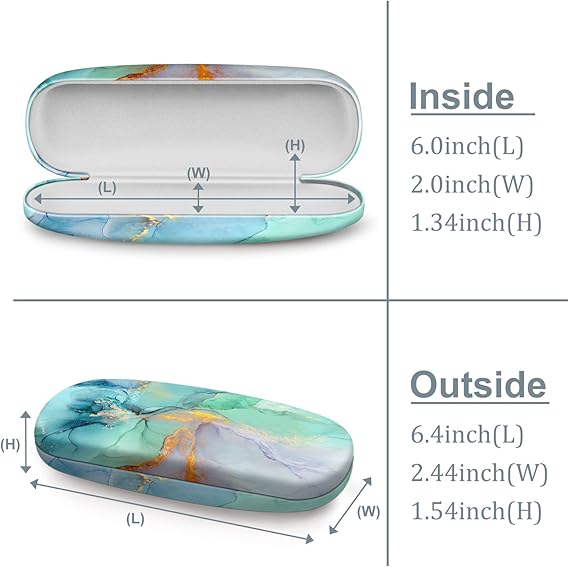 Elegant Marble Hard Shell Glasses Case – Metal Eyewear Storage Box with Soft Velvet Lining | Travel-Friendly Protective Case for Sunglasses, Reading Glasses, and Kids Eyewear